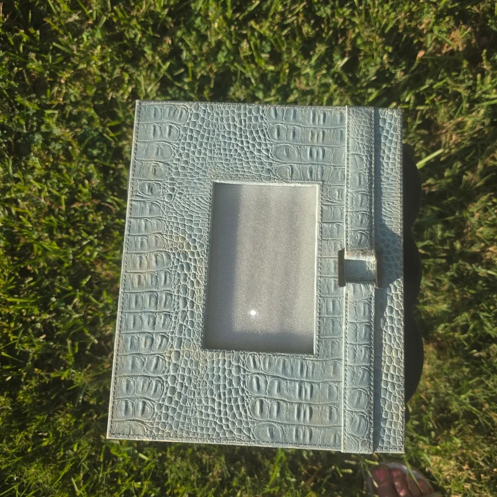 Lazy Susan Light Blue Croc Embossed Photo Frame 4x6 Faux Leather Buckle Detail